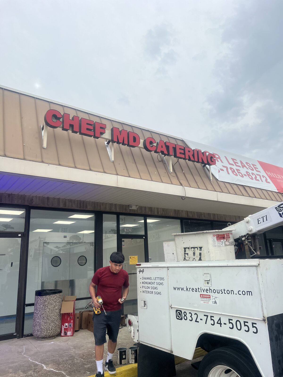 Chef MD Catering channel letter sign installation, Houston, TX