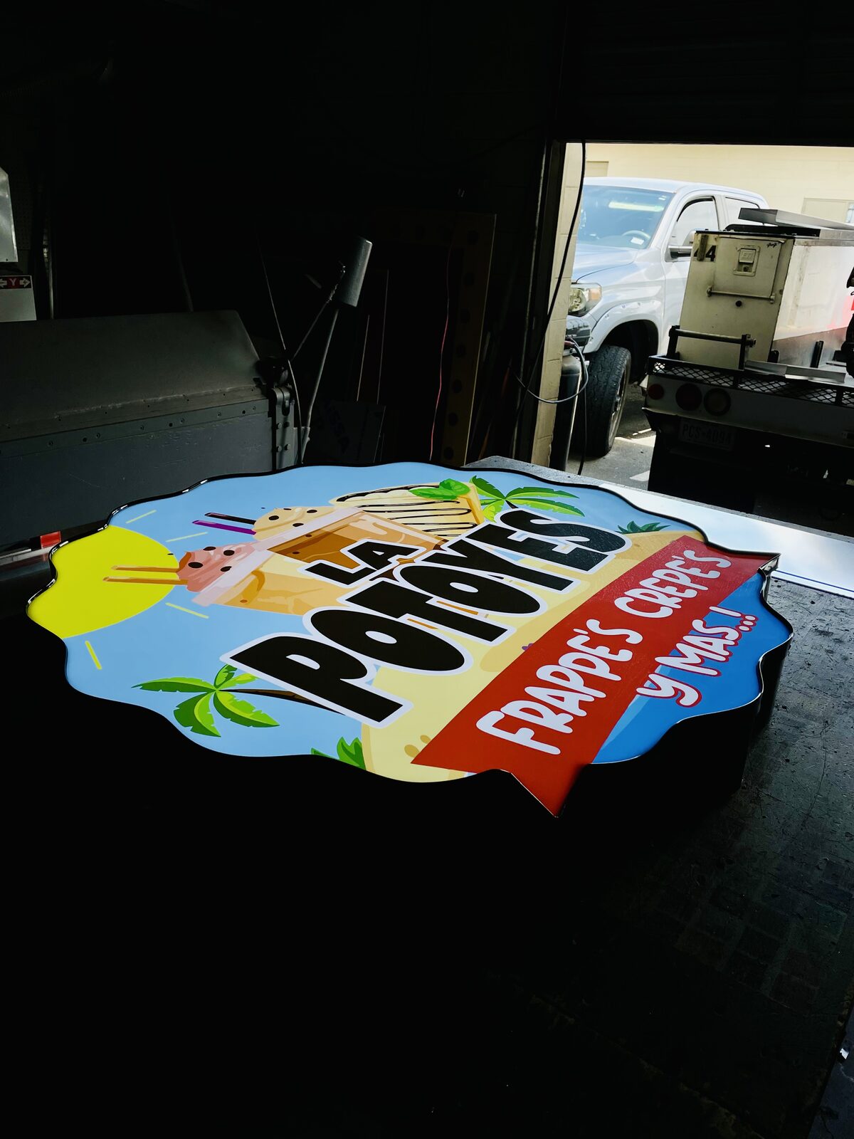 La Potoyes custom cabinet sign, fabricated by Kreative D-Signs