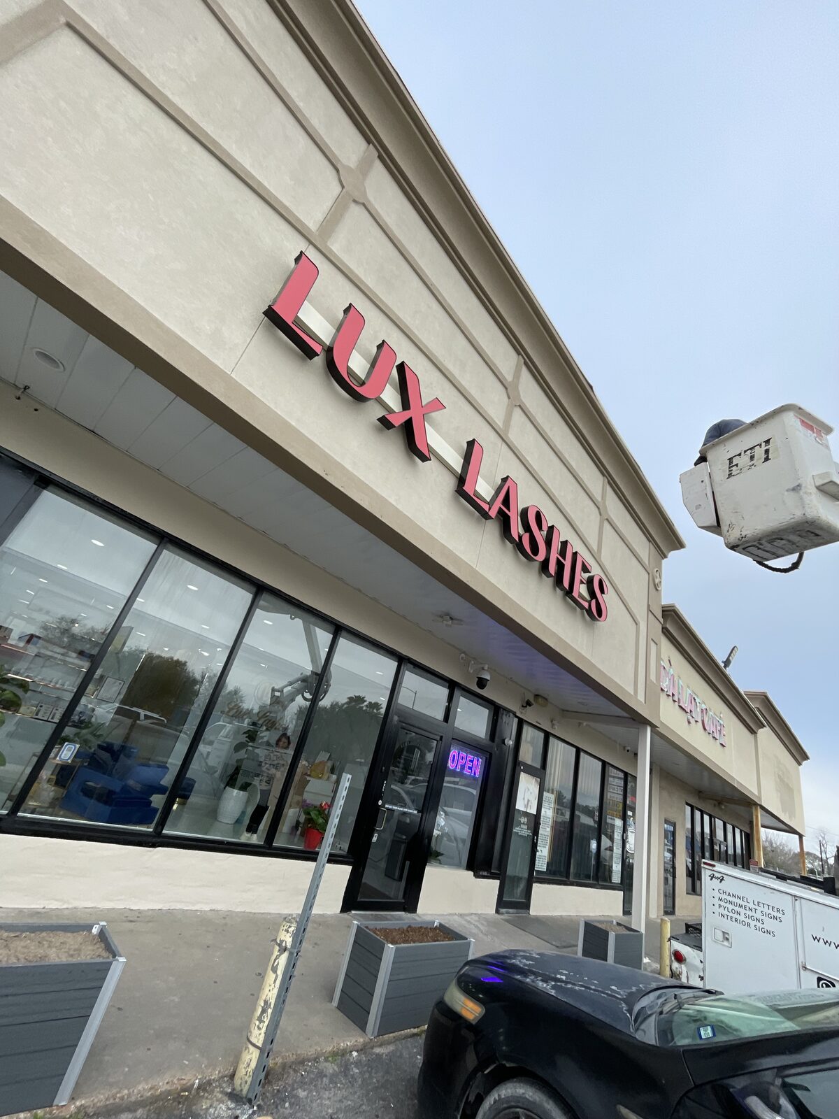 Lux Lashes illuminated channel letter sign, Houston, TX