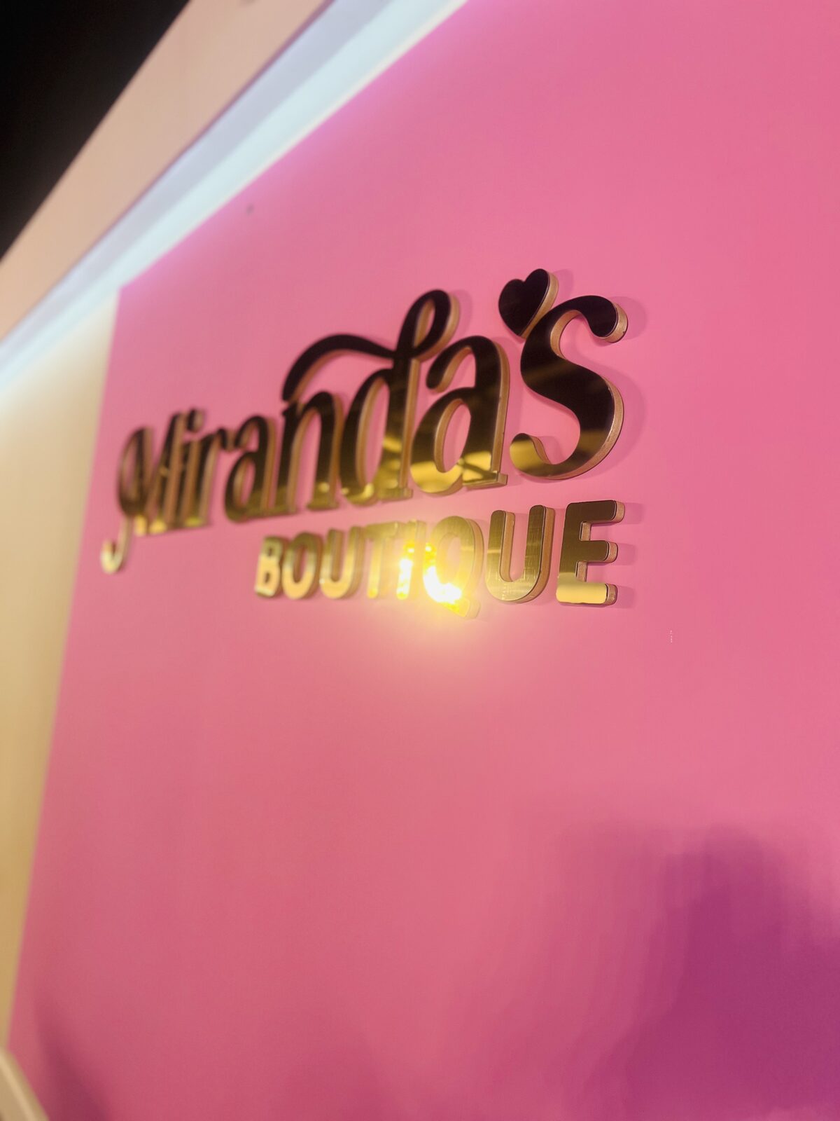 Miranda's Boutique gold 3D interior letters, Houston, TX