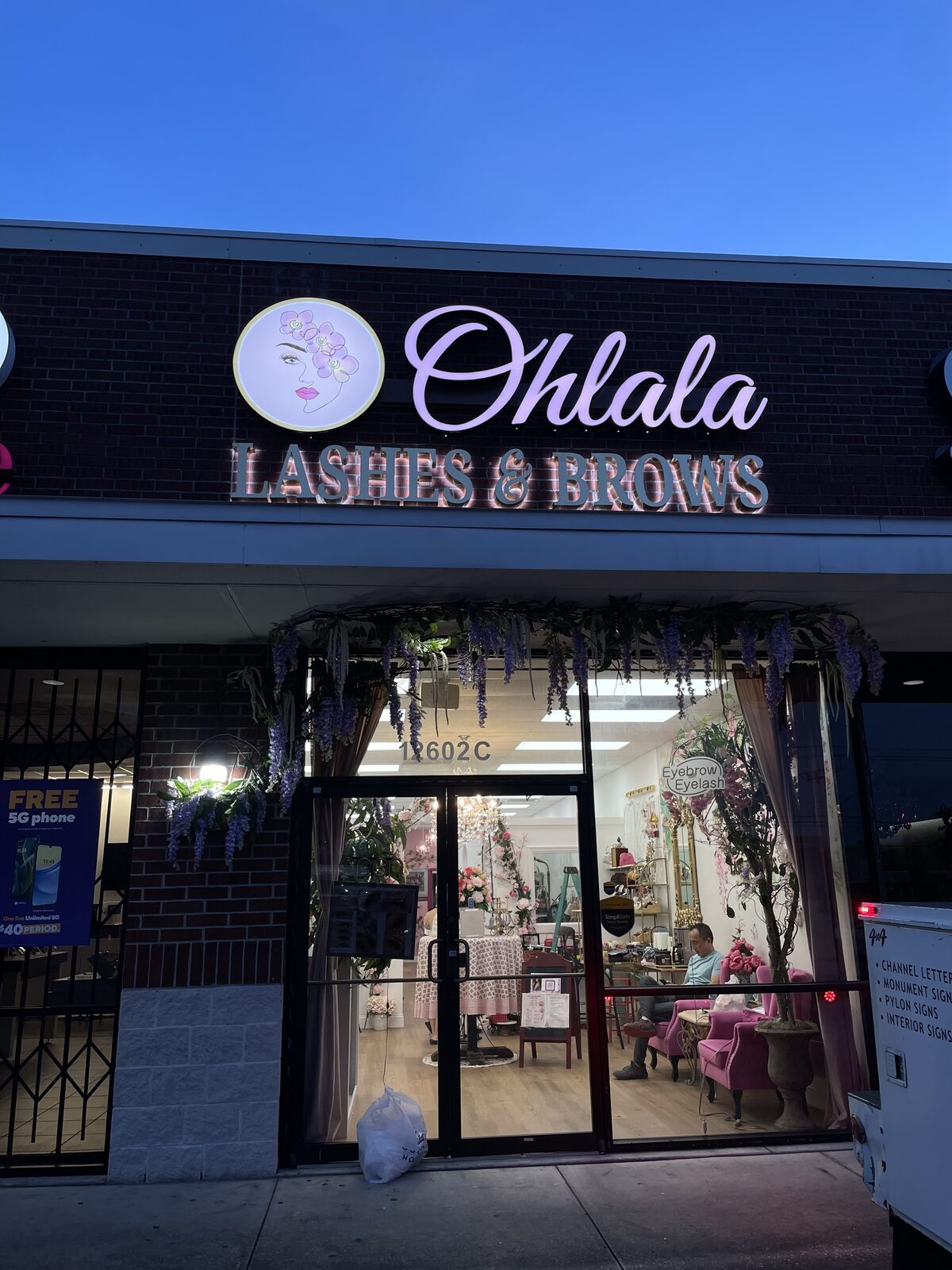 Illuminated channel letter signage, designed and installed by Kreative D-Signs, Houston, TX