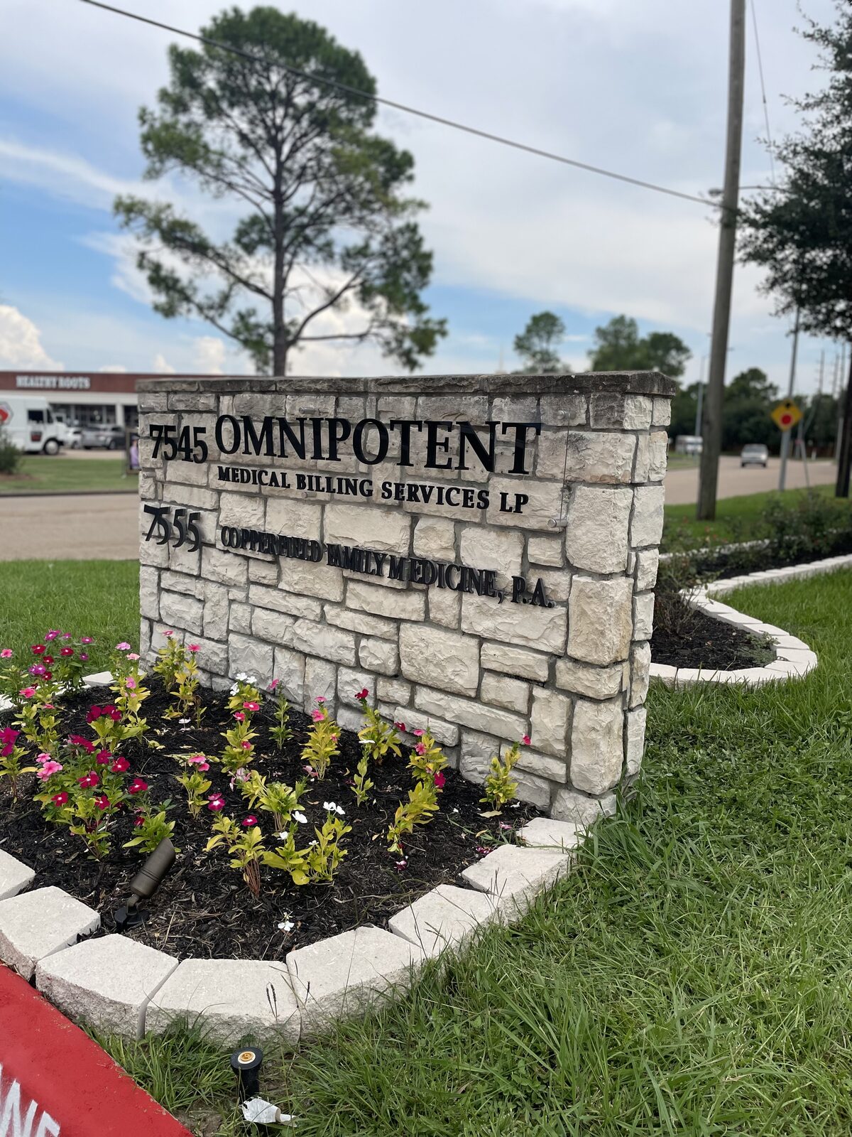 Omnipotent Medical Billing Services monument sign, Houston, TX